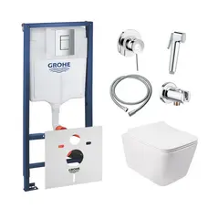 Комплект інсталяція Grohe Rapid SL 38772001 + унітаз з сидінням Qtap Crow QT05335170W + набір для гігієнічного душу зі змішувачем Grohe BauClassic 111048