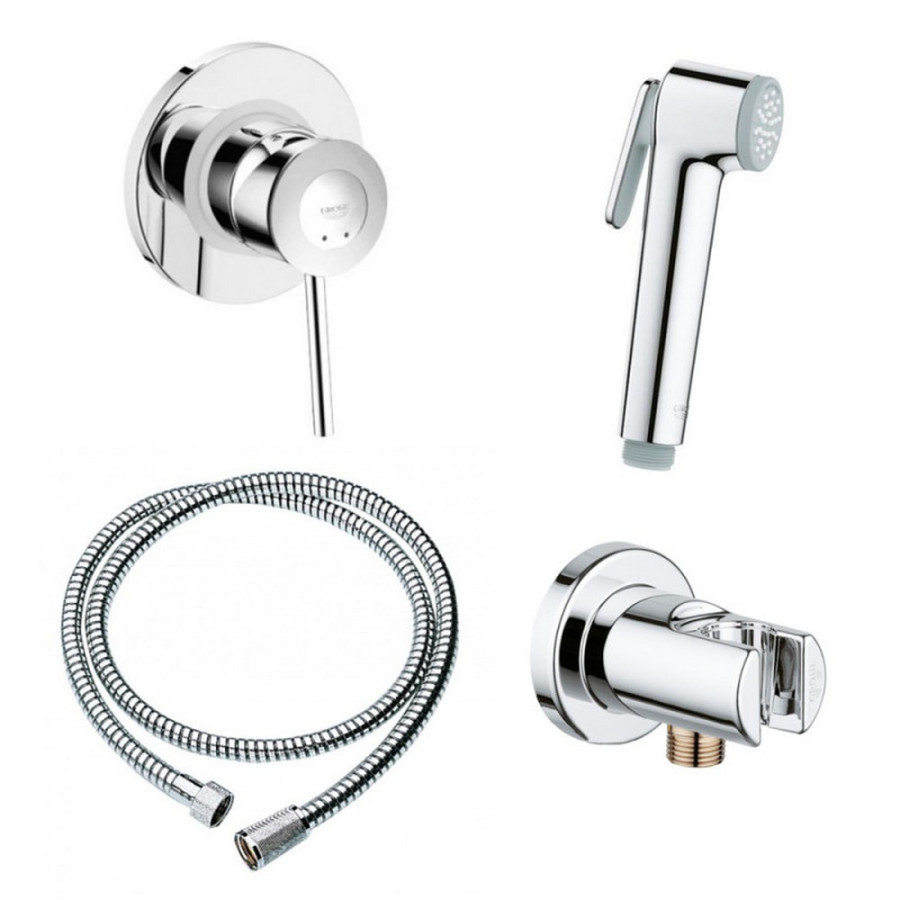 Комплект інсталяція Grohe Rapid SL 38772001 + унітаз з сидінням Qtap Crow QT05335170W + набір для гігієнічного душу зі змішувачем Grohe BauClassic 111048