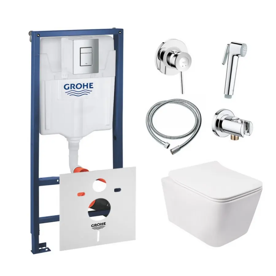 Комплект інсталяція Grohe Rapid SL 38772001 + унітаз з сидінням Qtap Crow QT05335170W + набір для гігієнічного душу зі змішувачем Grohe BauClassic 111048