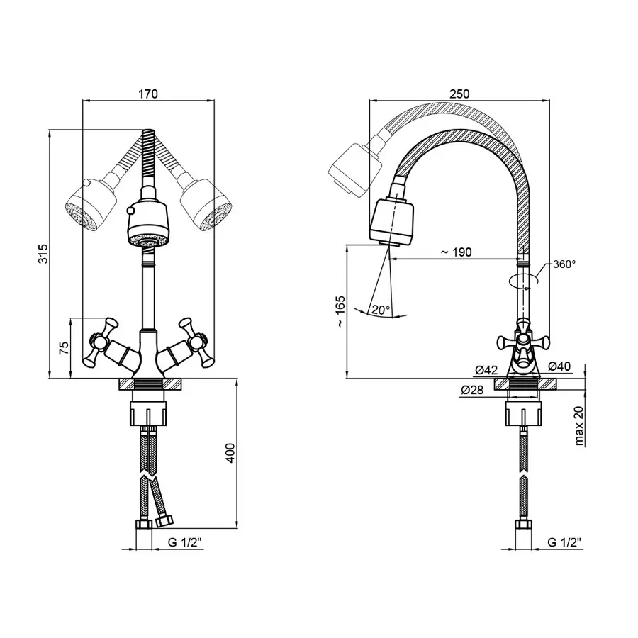 Смеситель для кухни Lidz (CRM) 75 21 271F-4 с рефлекторным изливом