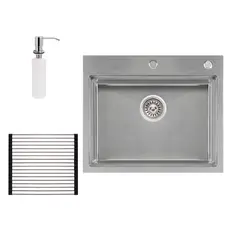 Кухонна мийка Qtap DH6050 3.0/1.2 мм Satin + сушарка + дозатор для миючого засобу