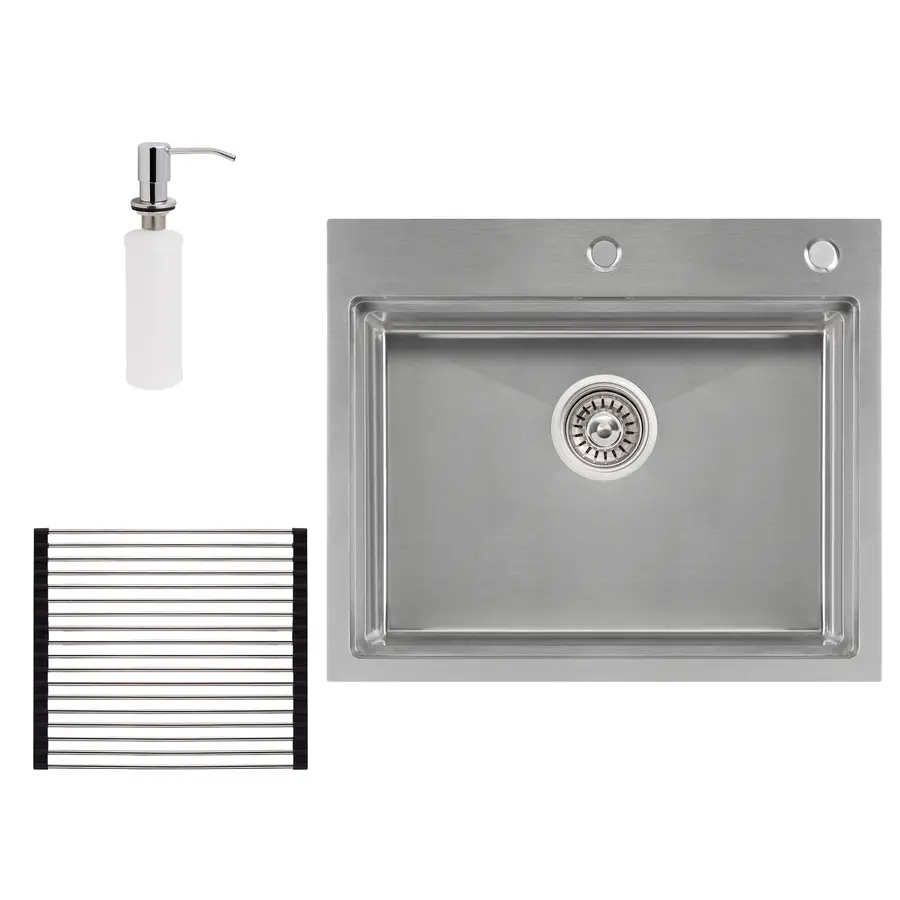 Кухонная мойка Qtap DH6050 3.0 / 1.2 мм Satin + сушилка + дозатор для моющего средства