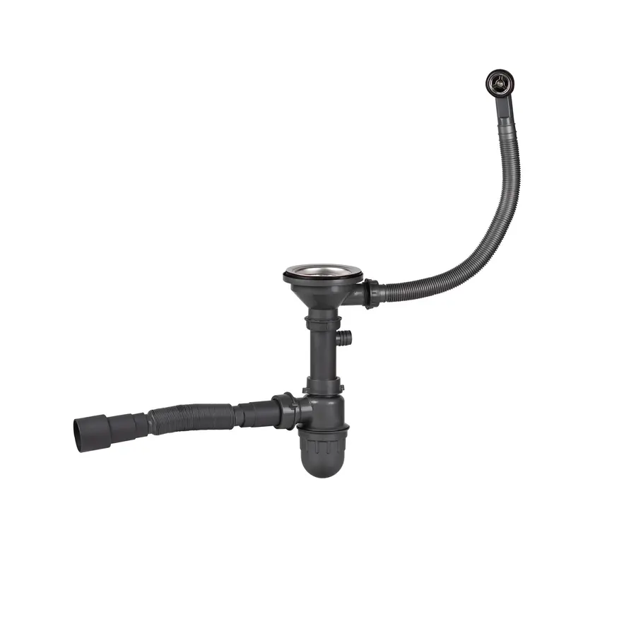 Сифон для кухонной мойки Lidz (GRA) 47 01 003 01 с круглым переливом (выход 50 / 40мм)