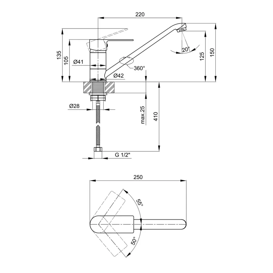 Смеситель для кухни Lidz (CRM) 23 48003250 мм