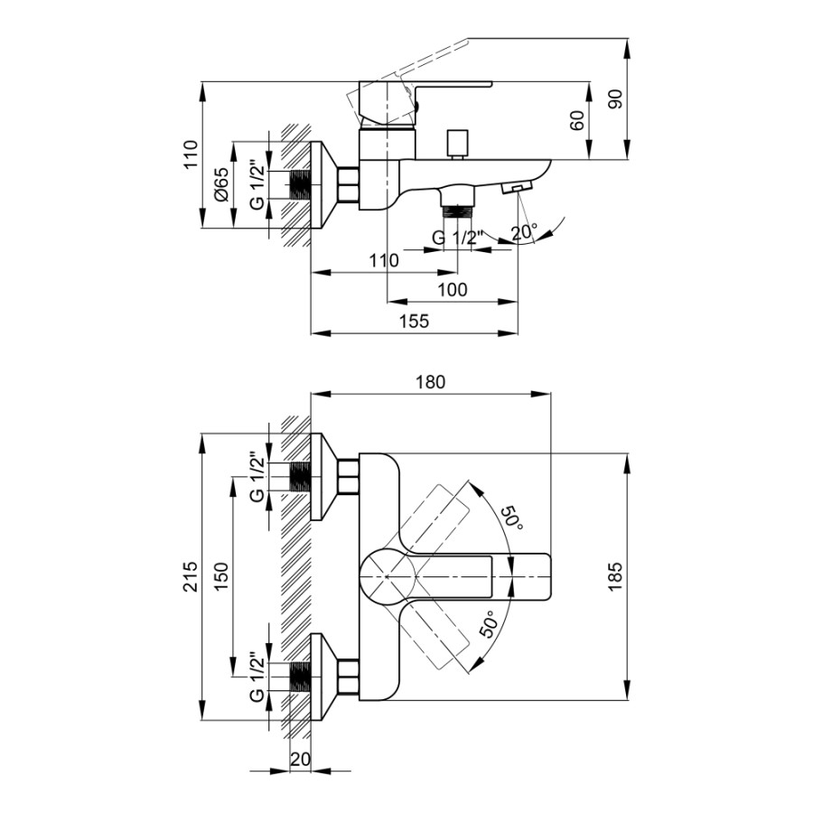 Змішувач для ванни Qtap Ustek 3016107DC