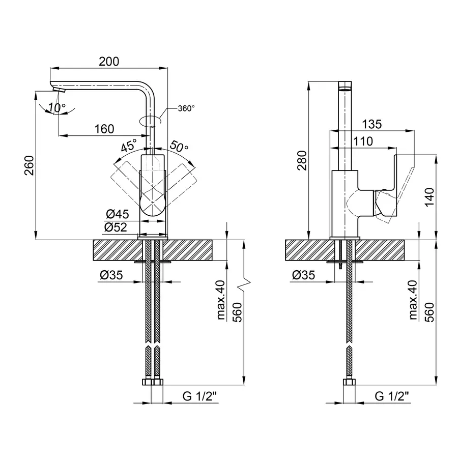 Смеситель для кухни Qtap Ustek 9016107FCW