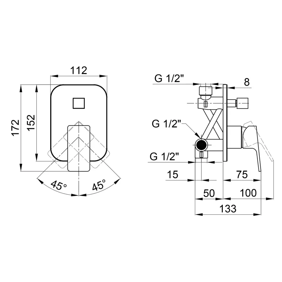 Змішувач прихованого монтажу для душу Qtap Namesti 6225102NC для двох споживачів