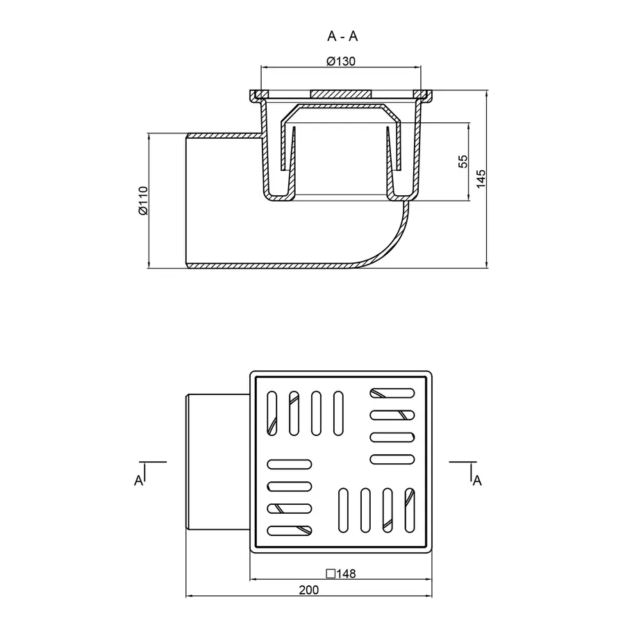 Трап Lidz (WHI) 60 07 T004 00 горизонтальний з пластиковою решіткою 150х150
