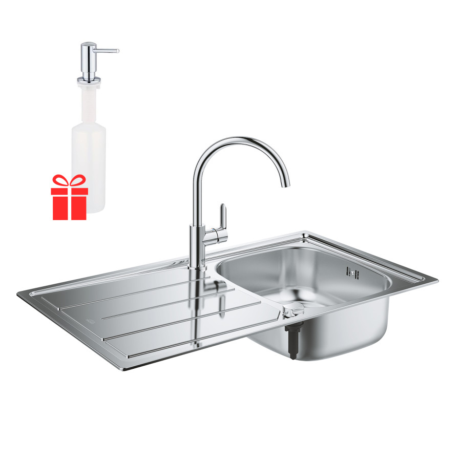 Мойка кухонная Grohe K200 31562SD0 + смеситель BauEdge 31367000 + дозатор для моющего средства Contemporary 40536000