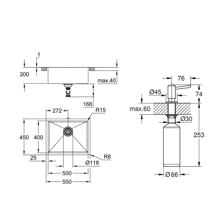 Мийка кухонна Grohe K700U 31574SD1 + дозатор для миючого засобу Contemporary 40536000