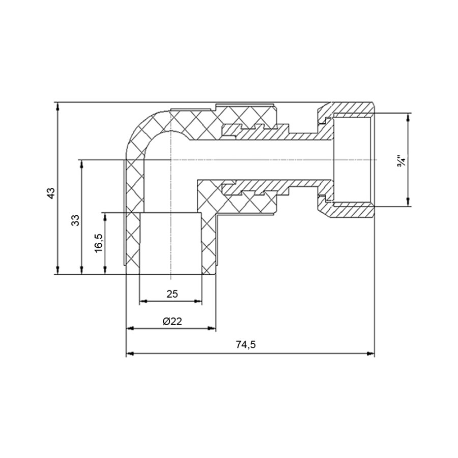 Уголок PPR с накидной гайкой Blue Ocean 25х3 / 4 ", 90 ° ВР с латунным штоком