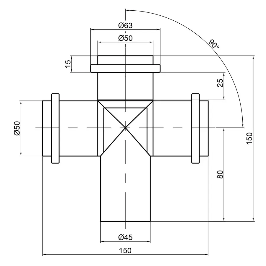 Крестовина канализационная TA Sewage 50, 90 °