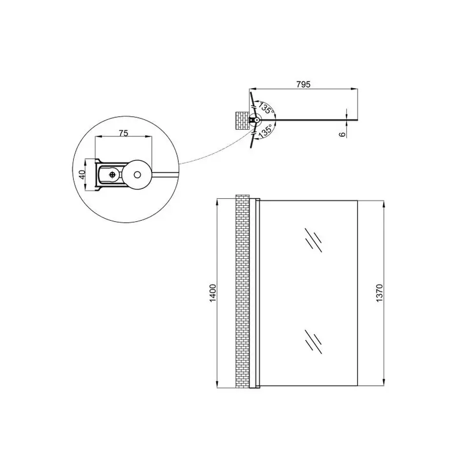 Штора на ванну Lidz Brama SS80x140R.CRM.TR скло прозоре 6 мм, права