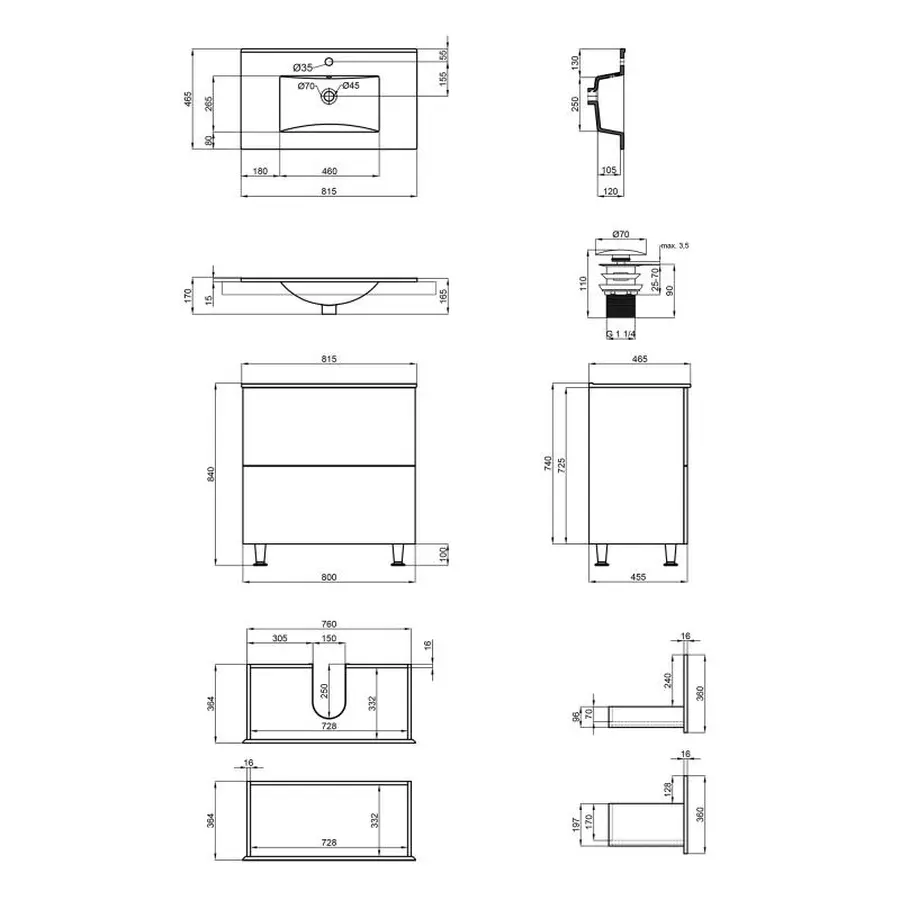 Комплект Qtap Tern 800х725х437 Matt black тумба підлогова + раковина урізна QT1771TNL8023080CMB