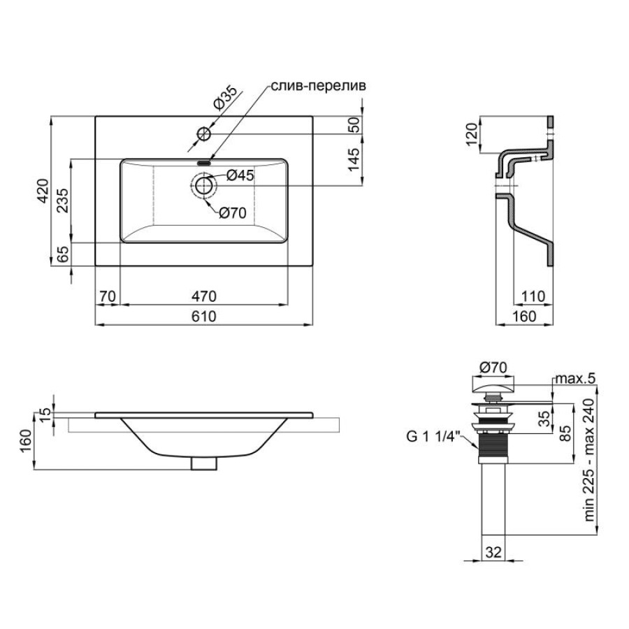 Раковина Qtap Stork 610х420х170 White з донним клапаном QT1511L738W