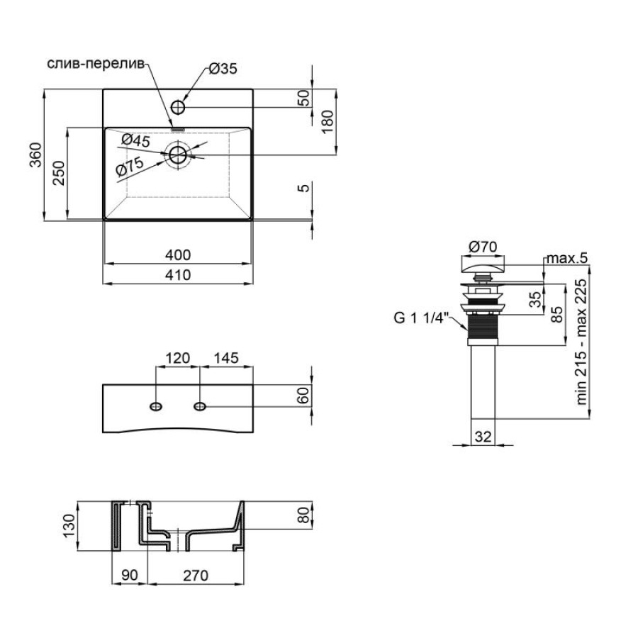 Раковина Qtap Nando K 410х355х125 White з донним клапаном QT12117041KW