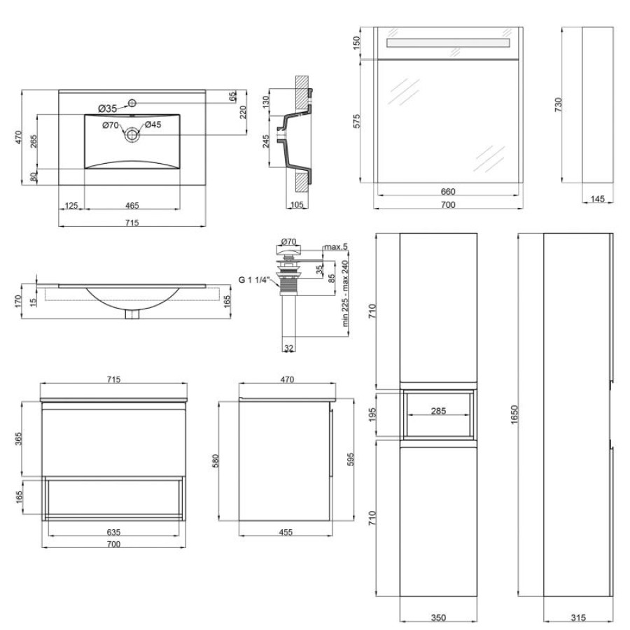 Комплект меблів для ванної Qtap Robin тумба з раковиною + дзеркальна шафа + пенал QT044RO42973