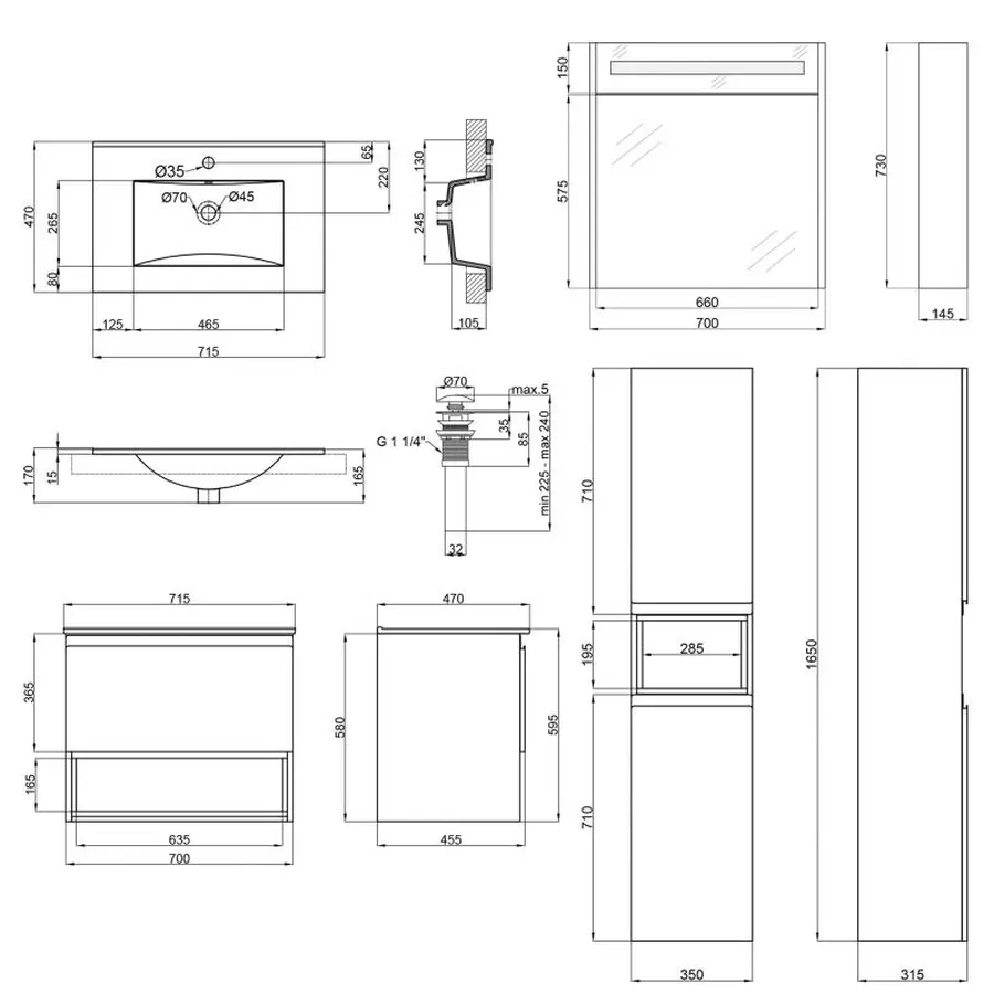 Комплект меблів для ванної Qtap Robin тумба з раковиною + дзеркальна шафа + пенал QT044RO42973