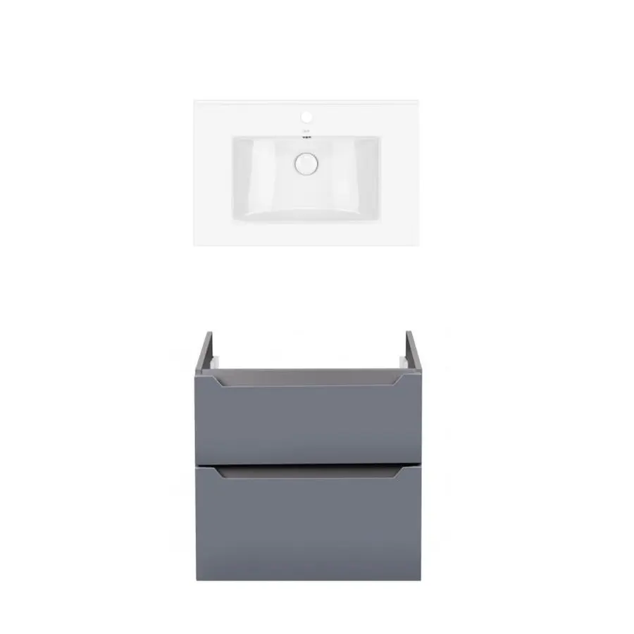 Комплект Qtap тумба підвісна Scorpio 700х585х460 мм Graphite + раковина урізна Albatross QT71SC43982