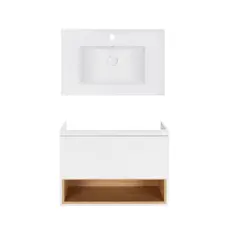 Комплект Qtap тумба підвісна Robin 800х580х437 мм White/Whitish oak + раковина урізна Albatross E QT71RO44039