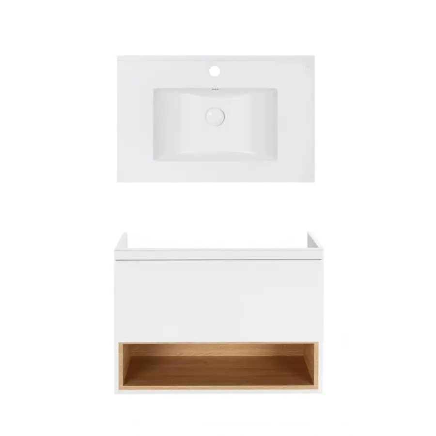 Комплект Qtap тумба підвісна Robin 800х580х437 мм White/Whitish oak + раковина урізна Albatross E QT71RO44039