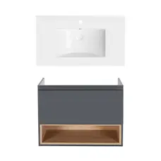 Комплект Qtap тумба підвісна Robin 800х580х437 мм Graphite/Whitish oak + раковина урізна Albatross QT71RO44051