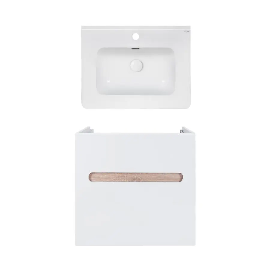 Комплект Qtap тумба підвісна Virgo 600х580х437 мм White/Whitish oak + раковина урізна Albatross 9H QT71V44072