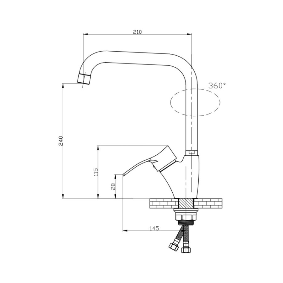 Кухонный смеситель стальной GF (CRM) S-04-007AF