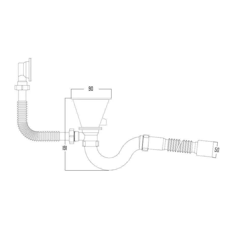 Сифон для кухонной мойки ULA 115 с круглым переливом