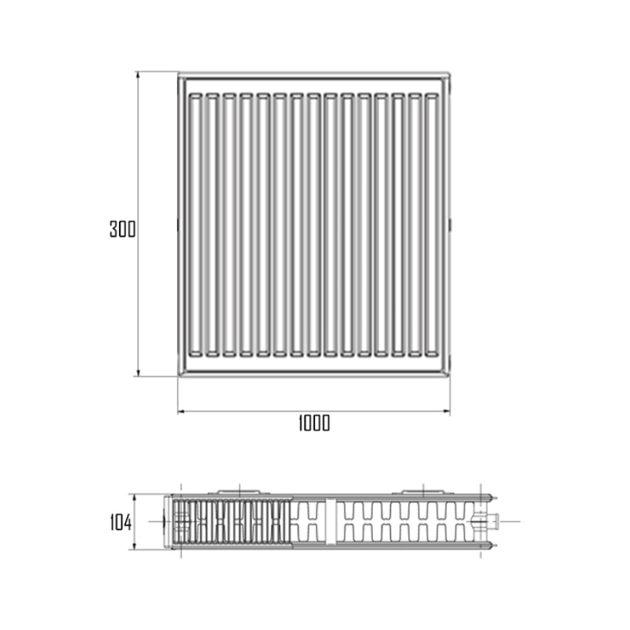 Радиатор стальной Aquatronic 22-К 300х1000 боковое пидмикання