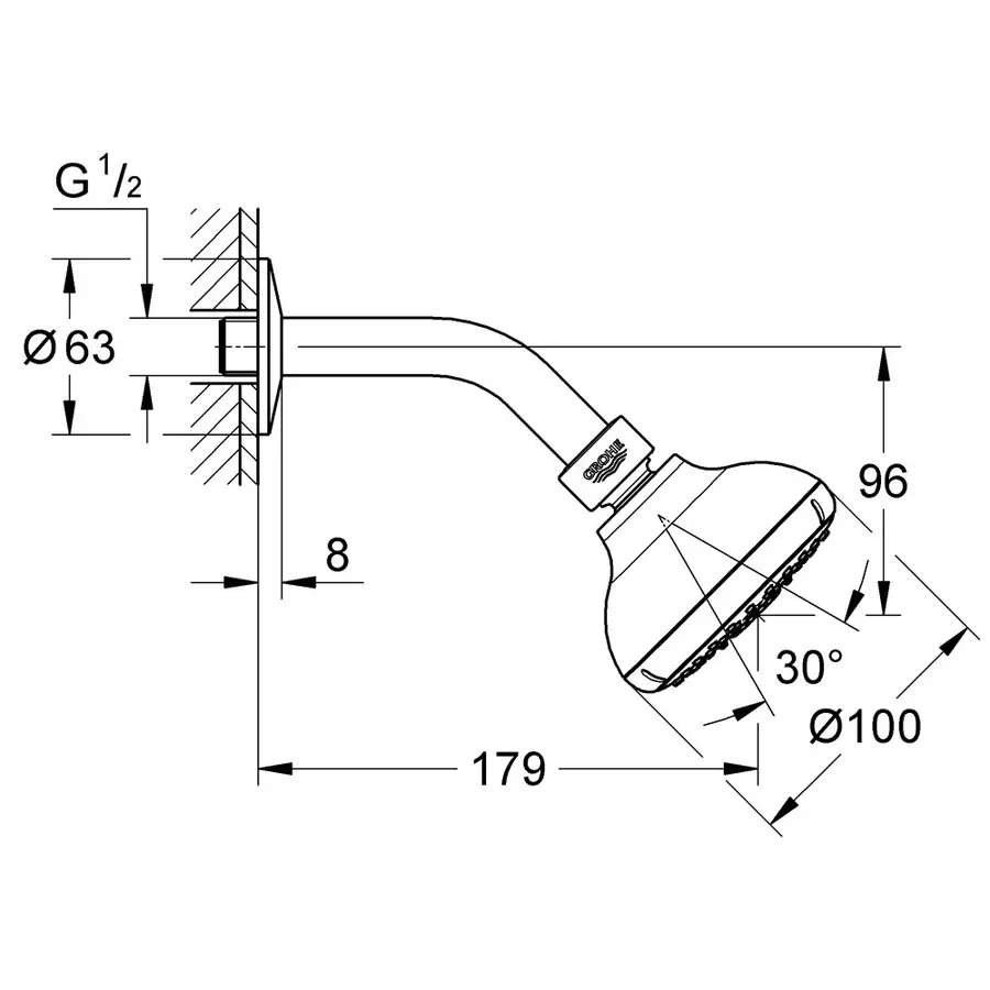 Лейка для верхнего душа с держателем Grohe New Tempesta 100 27870001