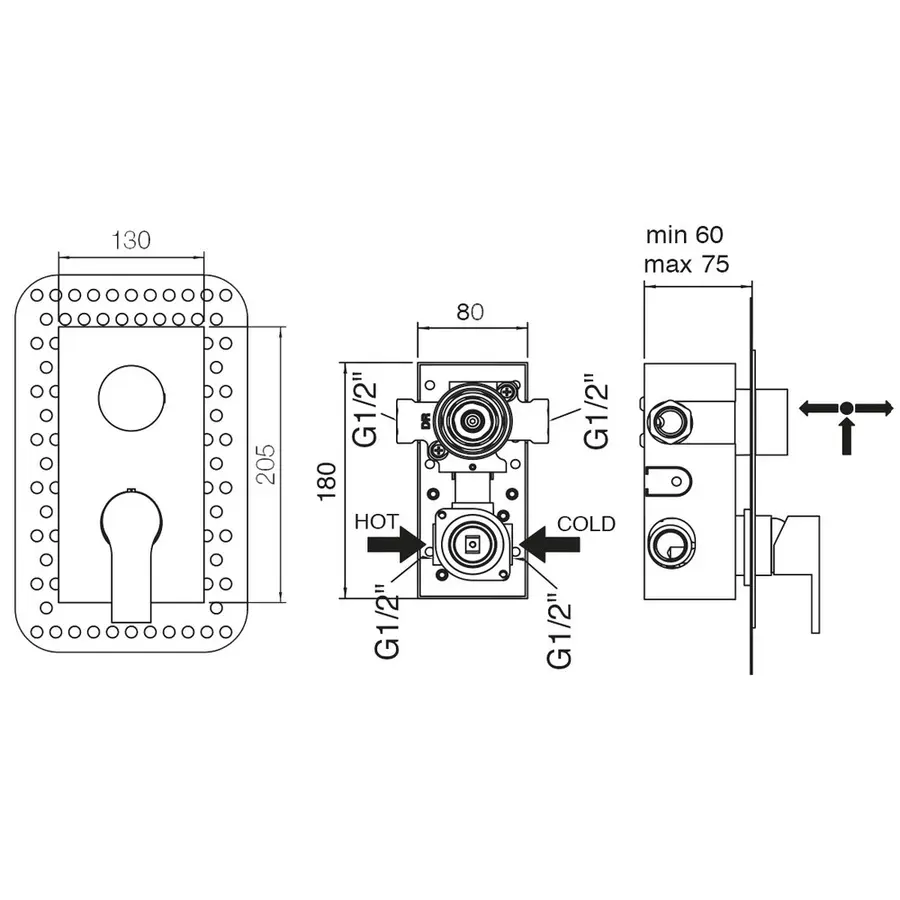 Смеситель скрытого монтажа для ванны Bianchi Dream INDDRM2304CRM для трех потребителей