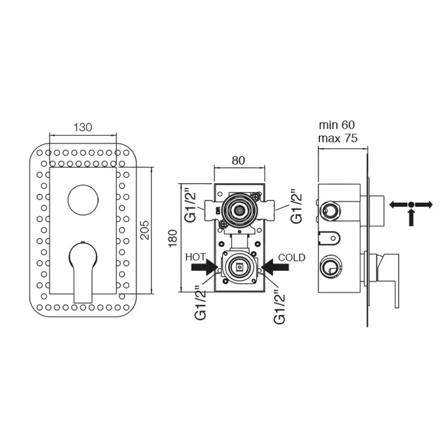 Смеситель скрытого монтажа для душа Bianchi Heaven INDHEV2303CRM для двух потребителей