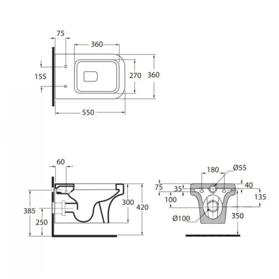Унитаз подвесной Azzurra Tulip TUL100B1SOSKTUL1800F