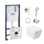 Комплект інсталяція Grohe Rapid SL 38772001 + унітаз з сидінням Qtap Crow QT05335170W + набір для гігієнічного душу зі змішувачем Grohe BauLoop 111042