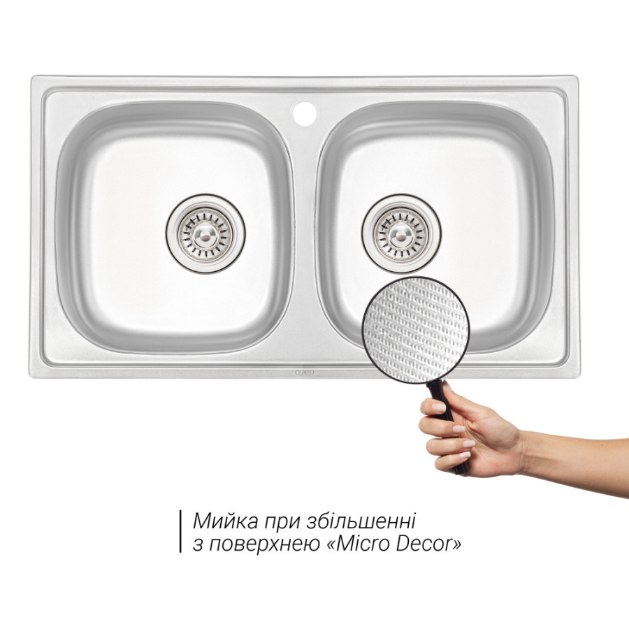 Кухонная мойка с двумя чашами Qtap 7843-B 0,8 ​​мм Micro Decor (QT7843BMICDEC08)