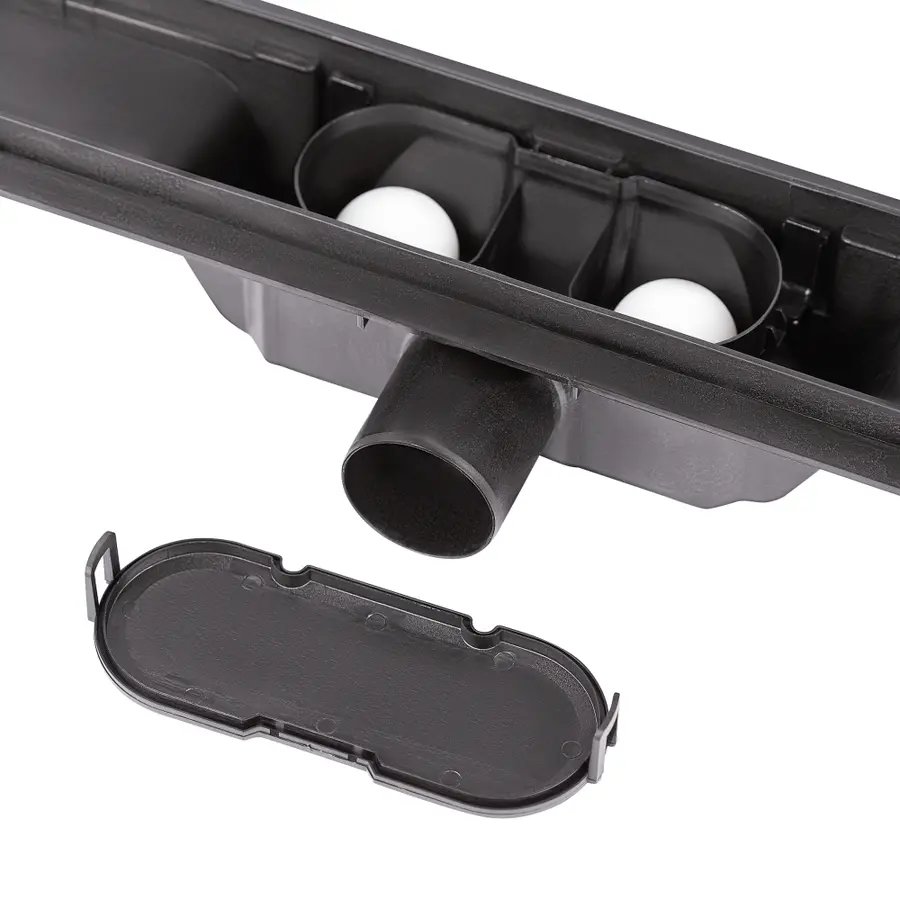 Трап Qtap Dry FF304-800MBLA лінійний з сухим закривом та нержавіючою решіткою 800х73