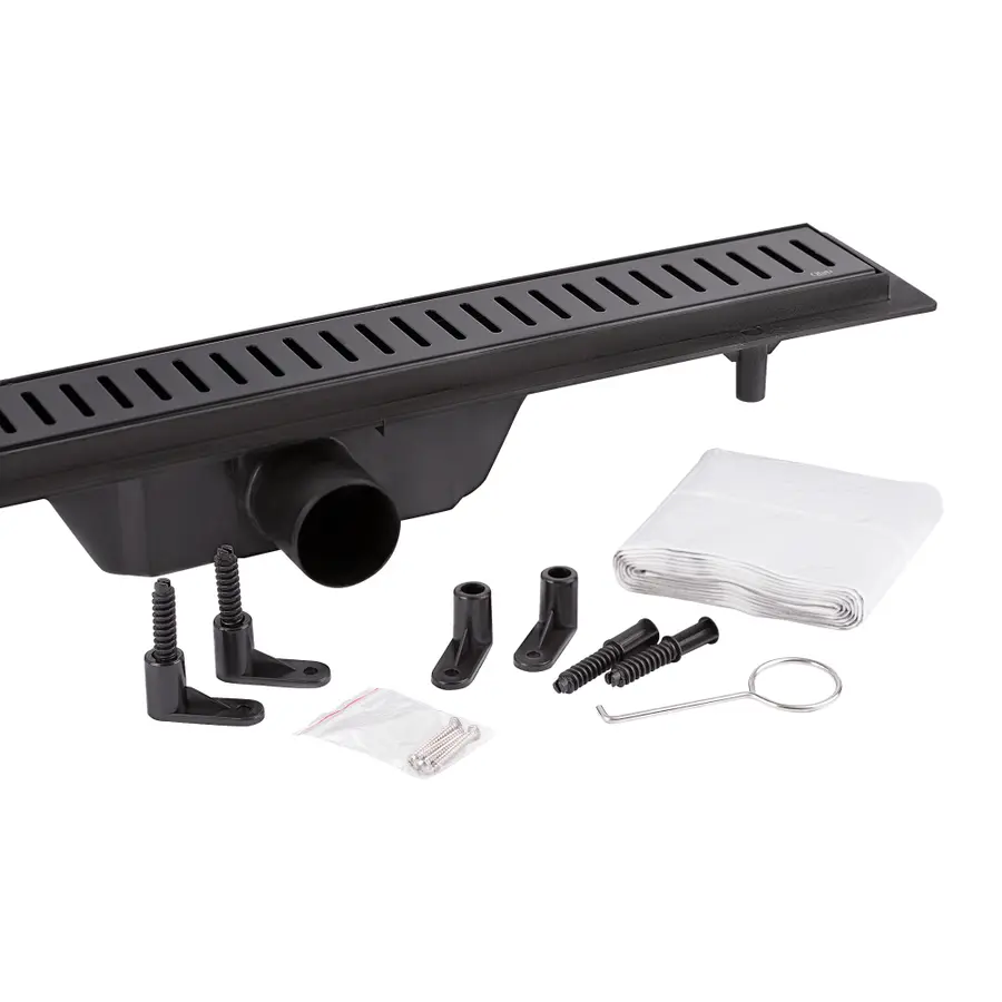 Трап Qtap Dry FF304-800MBLA лінійний з сухим закривом та нержавіючою решіткою 800х73