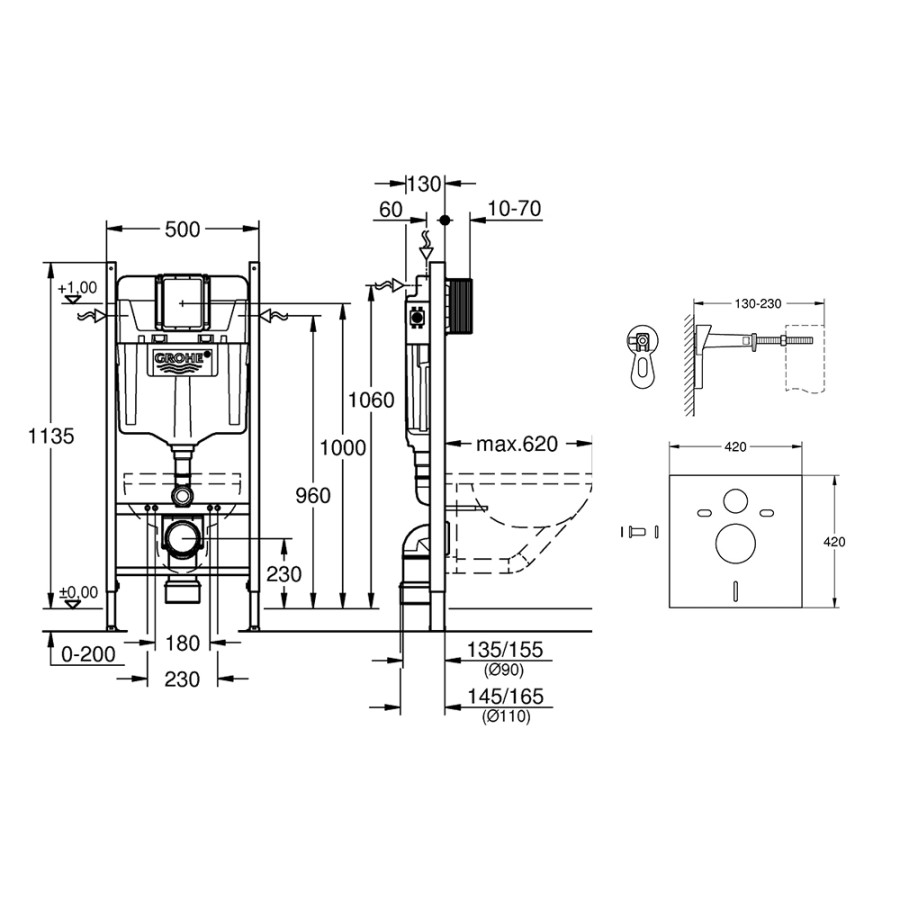 Инсталляция для унитаза Grohe Rapid SL комплект 3 в 1 3884000G