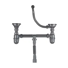 Сифон двойной для кухонной мойки Lidz (GRA) 47 01 003 11 с круглым переливом (выход 50 / 40мм)