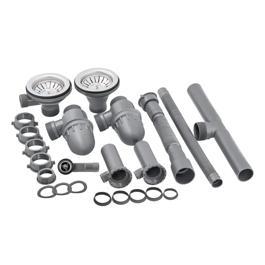 Сифон подвійний для кухонної мийки Lidz (GRA) 47 01 003 11 з круглим переливом (вихід 50/40мм)