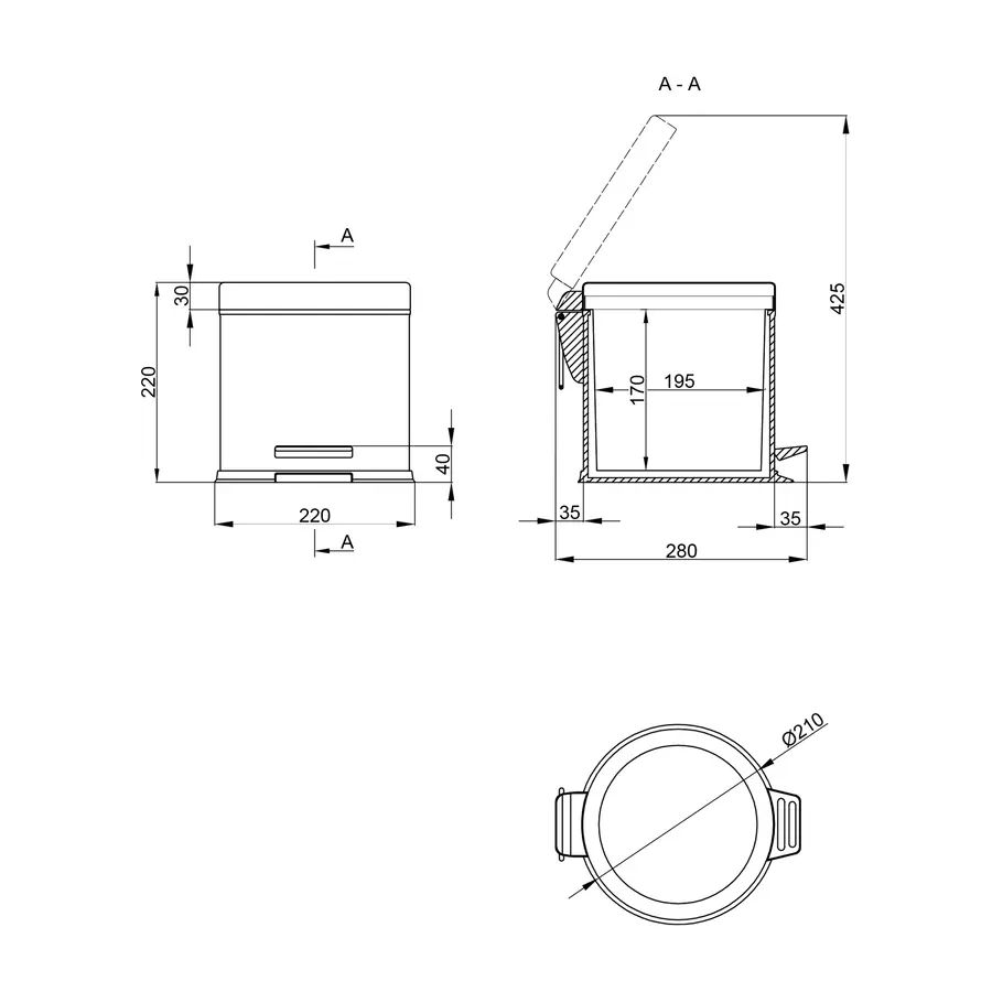 Мусорное ведро Lidz (CRM) 121.01.03 3 л
