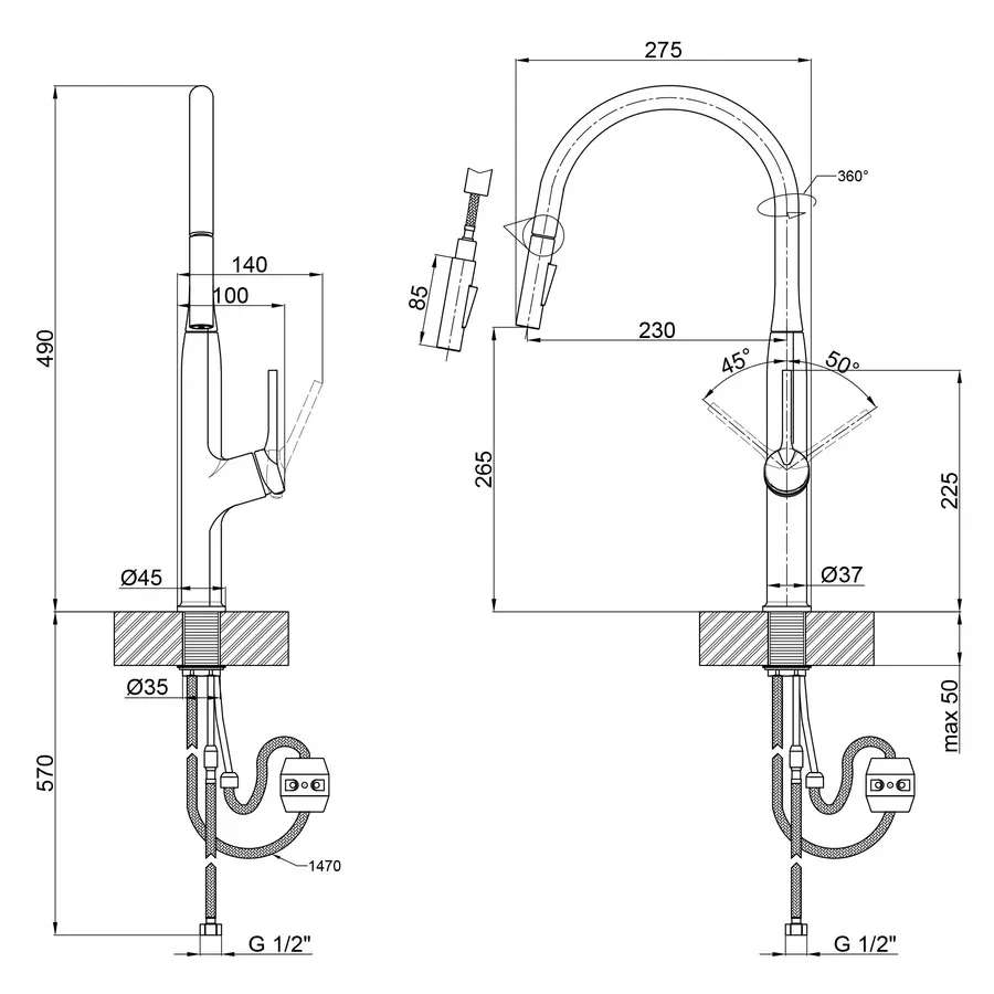 Змішувач для кухні сталевий Qtap Anicka 9136103UC з висувним виливом
