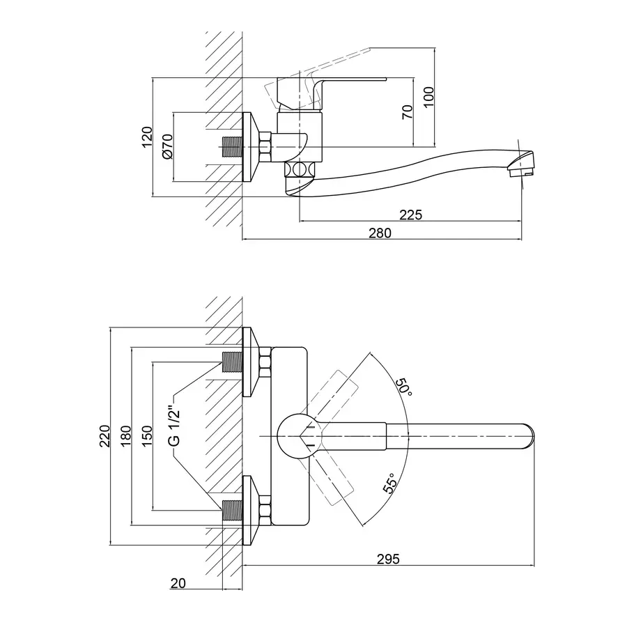 Смеситель для кухни настенный Qtap Alza 9751104UC