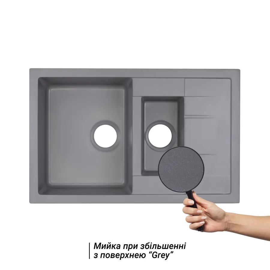 Кухонна гранітна мийка Qtap з додатковою чашею CS 7648 Grey (QT7648GRE471)