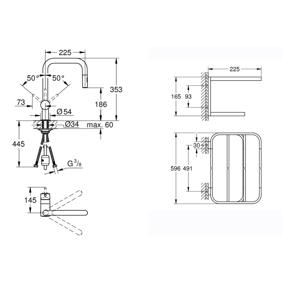 Смеситель для кухни с выдвижным изливом Grohe Minta 32322DC2 + полка для полотенец Selection 41066000