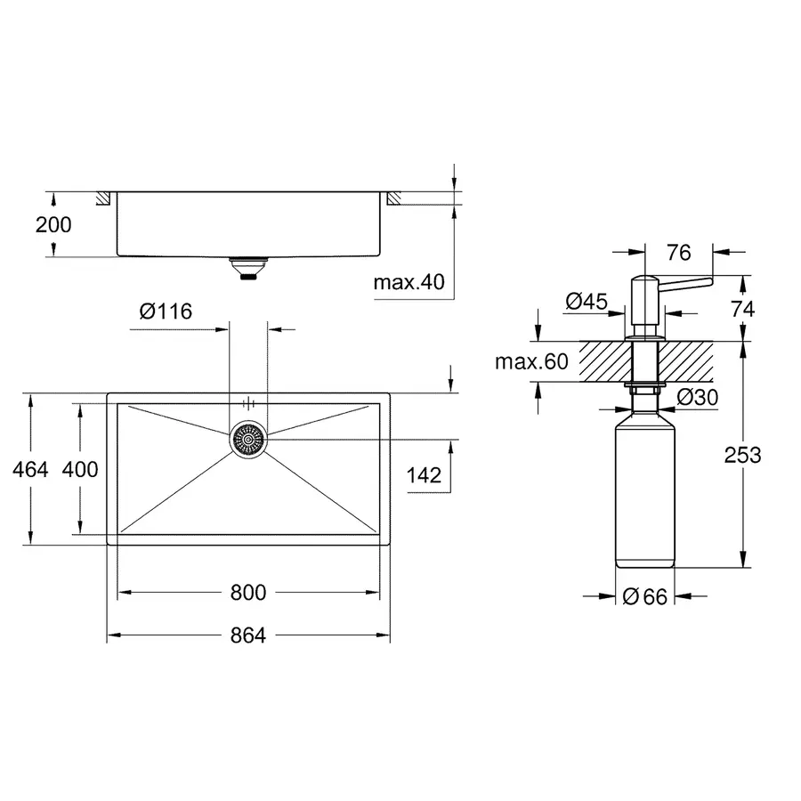 Мийка кухонна Grohe K700 31580SD0 + дозатор для миючого засобу Contemporary 40536000