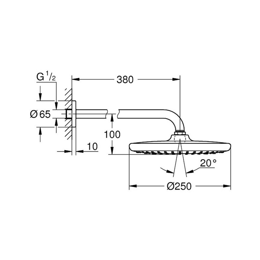 Лейка для верхнего душа с держателем Grohe Tempesta 250 26668000