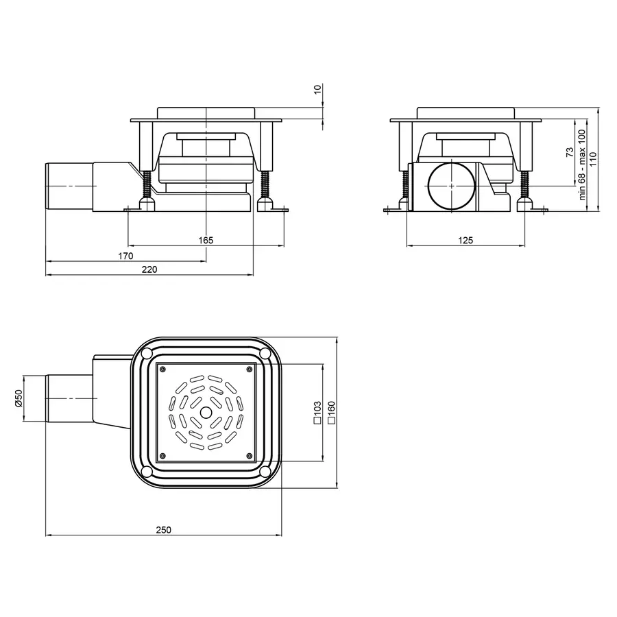 Трап Qtap Virgo BLA6011304 точковий з комбінованим закривом та нержавіючою решіткою