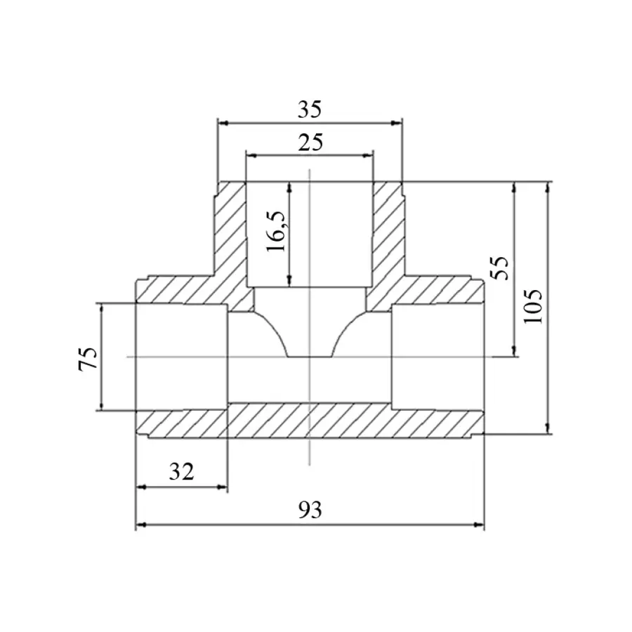 Тройник PPR Blue Ocean 75х25х75 редукционный